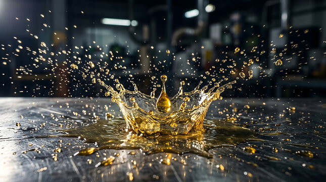 Oil Drop Macro Photography, Close-up image of oil dripping from industrial equipment, highlighting petroleum resources and mechanical processes.