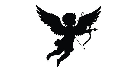 Obraz premium Cupid with bow and arrow winged figure black silhouette