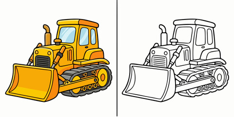 Coloring Industrial Bulldoser Vector Illustration Construction Heavy Equipment Machine © Dimas