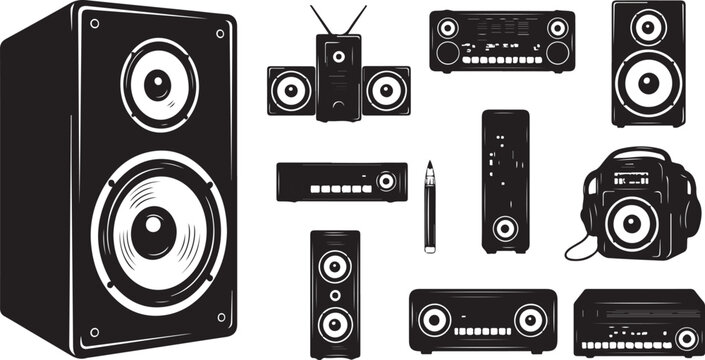 Audio speaker and sound system equipment vector collection