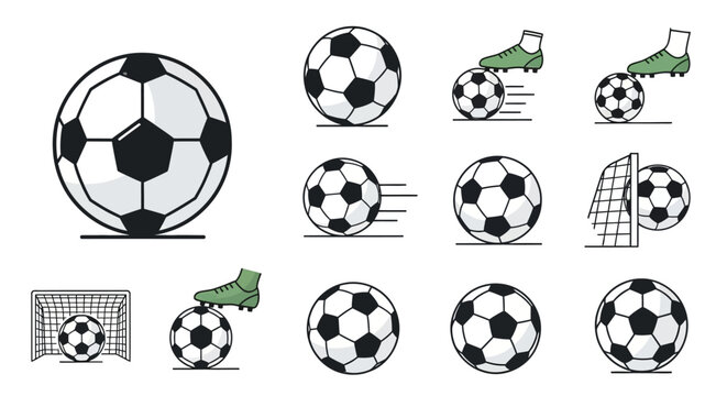 Soccer Ball Icons Set: Kicking, Goals, and Movement