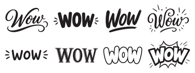 WOW Lettering Set Hand Drawn Typography Script Bold Vector © Adventure