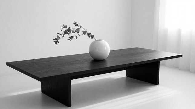 Zen monochrome dining table in sleek black oak with smooth matte finish and subdued elegance