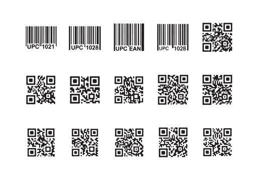 Set of various barcode and qr code symbols for retail and digital identification