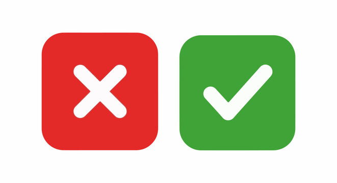 Red square with a white 'X' symbol and green square with white checkmark