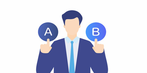 businessperson holding choice options a and b flat illustration © Rathin