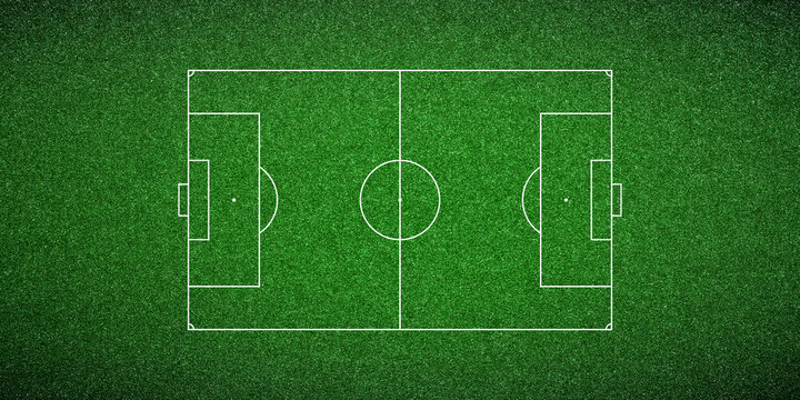Top-down view of a green soccer pitch with standard white markings. Ideal for sports strategy or as a graphic background.