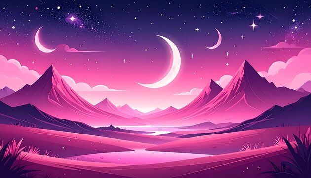Fantasy desert landscape with crescent moons.