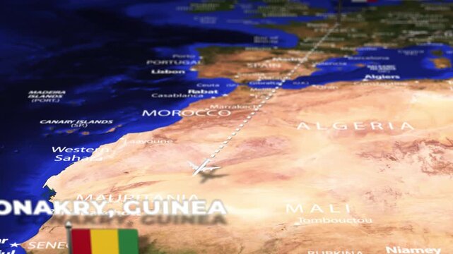 Flight From Paris FRANCE to Conakry GUINEA with flag pins