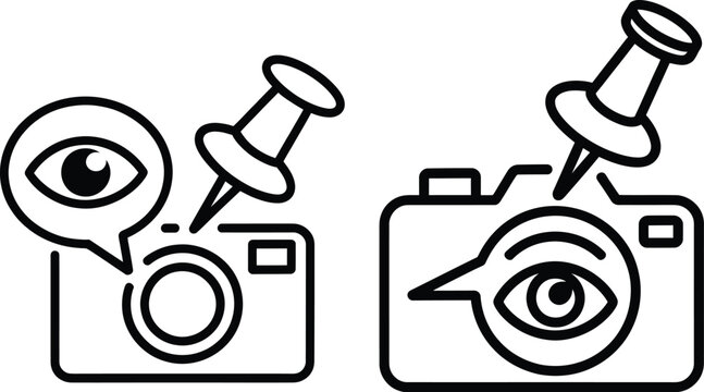 Set of icons representing camera focus and eye tracking technology, vector illustration