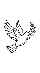 Fototapeta premium Elegant line art illustration of a flying dove symbolizing peace, freedom, and hope. Clean and minimal style suitable for logos, branding, spiritual themes, and decorative purposes. High-quality vecto