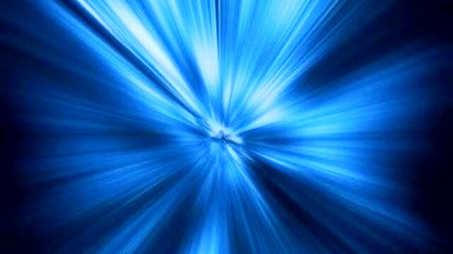 A stunning abstract visualization featuring a radial zoom or warp speed effect with an intense electric blue glow.