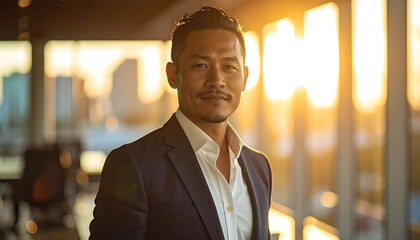Obraz na płótnie Canvas Confident young Asian businessman standing.