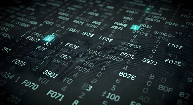 Abstract digital matrix data stream with glowing green binary code symbols