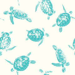 Sea Turtles, Decorative seamless pattern. Repeating background. Tileable wallpaper print. © MalyskaStudio