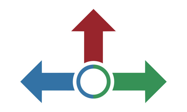 Three minimalist arrows diverging from a central point representing choice and direction in a clean professional decision making concept