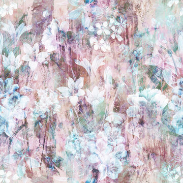Romantic Shabby Flowers Pattern, Decorative seamless pattern. Repeating background. Tileable wallpaper print.