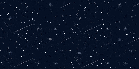 starry night sky with shooting stars dark blue vector illustration seamless repeating pattern high quality © Lalin