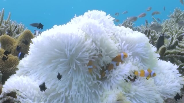 Clownfish find sanctuary within a bleached anemone, near the Coral Sea. This delicate ecosystem faces an uncertain future. The Great Barrier Reef is a fragile wonder.