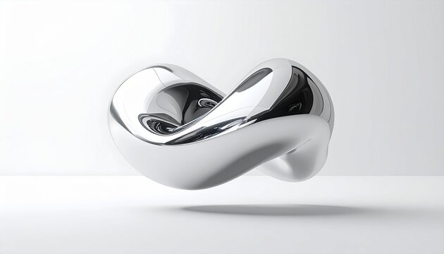 minimalist chrome infinity ring floating on white reflective surface futuristic design
