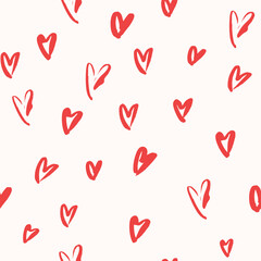 Sketched Red Hearts, Decorative seamless pattern. Repeating background. Tileable wallpaper print. © MalyskaStudio