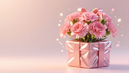 Fototapeta premium Mother's Day Gratitude Gift and Carnations 3D Scene