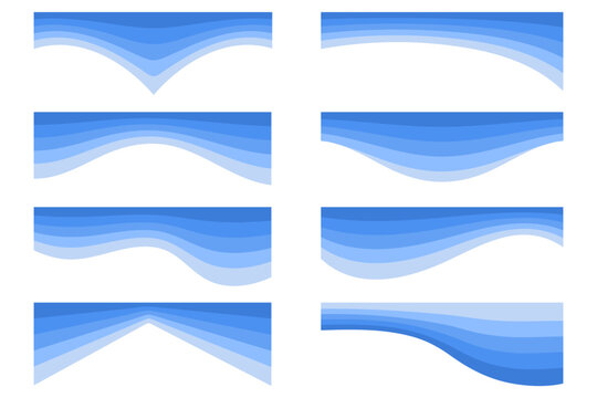 Wavy borders and dividers for digital design. Elegant curved separators for web pages with flowing blue lines. Professional design elements for modern interfaces. Vector elements.