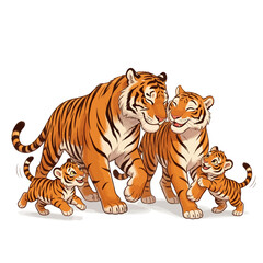 Obraz premium A majestic big cat Bengal tiger with iconic stripes stands out as a powerful wild predator in this detailed vector illustration set against a clean white background