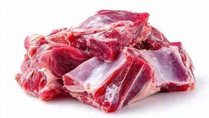 Obraz premium Fresh Red Meat Cuts on White Background for Butchery and Cooking