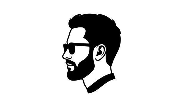 Stylish bearded man profile silhouette vector male avatar icon with modern haircut isolated on white