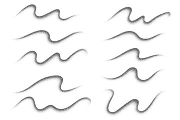 Grainy dotted gradient wavy shapes isolated on white background. Noisy abstract sand effect. Vector stipple paint brush strokes. Charcoal textured fluid shadows. © Chorna_L