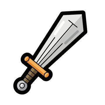 Cartoon Medieval Sword Vector Illustration - Fantasy Game Weapon Icon Isolated on White Background