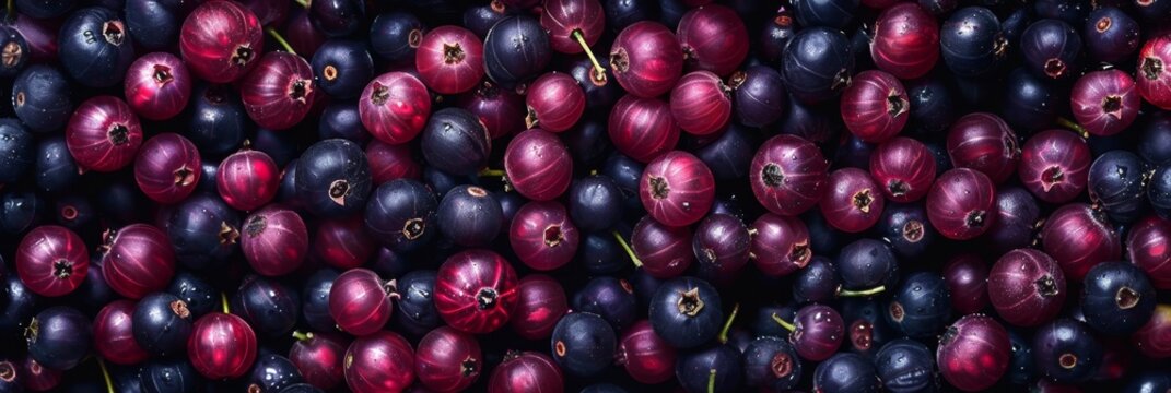 Blackcurrant texture background, Ribes nigrum fruits pattern, black currant mockup, cassis banner, black berries