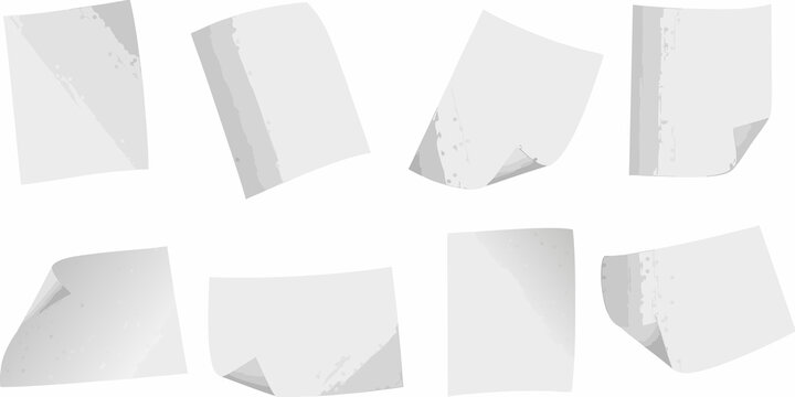 collection of twelve white paper sheets in motion curling and fluttering against a white background