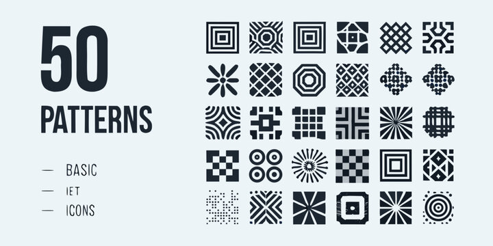 Collection of fifty geometric patterns and grids a vector illustration on a white background