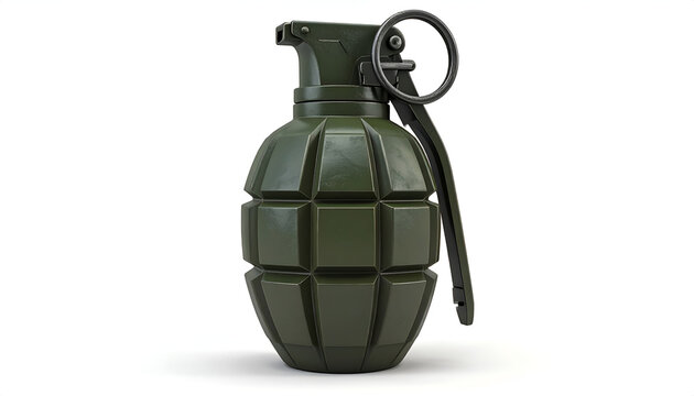 Isolated Green Fragmentation Grenade on a White Background.