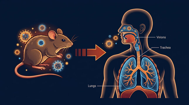 Hantavirus Transmission From Infected Rodent To Human Respiratory System Medical Illustration