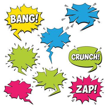 Comic Book Speech Bubbles with Sound Effects - Bang, Zap, Crunch