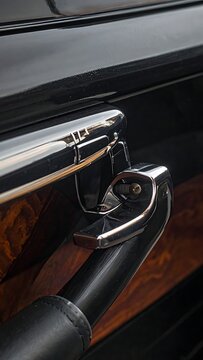 Close-up of vintage car door handle.