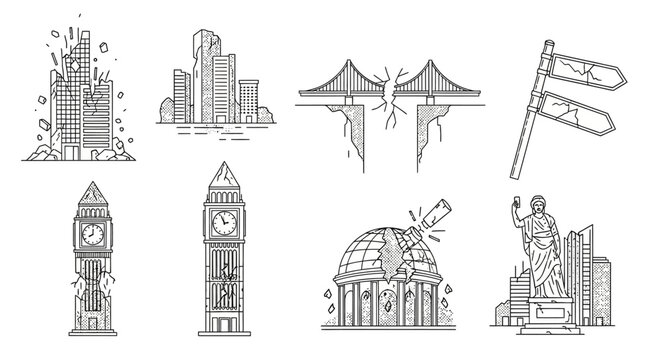 Famous landmarks around the world icons.