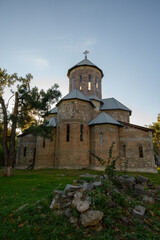 Fototapeta premium Monastery in Tbilisi with mountain background