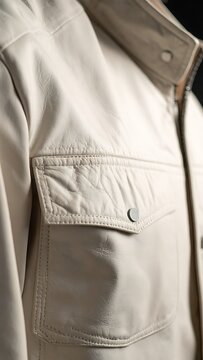 Close-up of beige jacket pocket.
