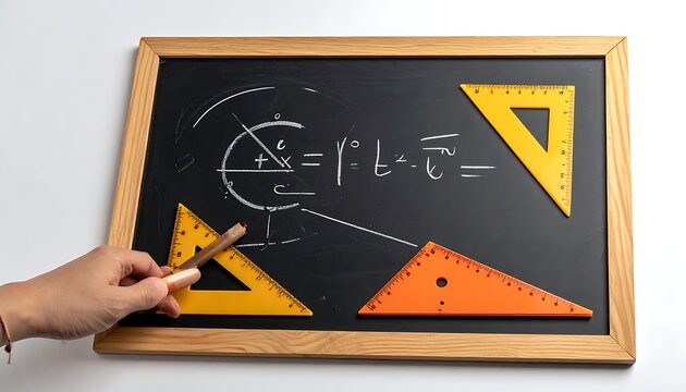 Hand drawing math shapes on chalkboard.