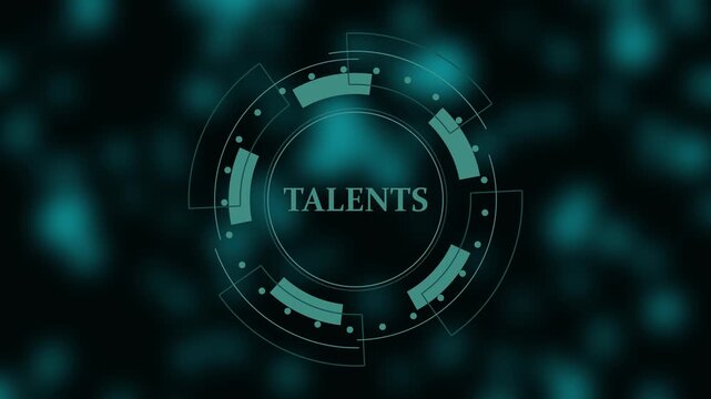 Teal HUD Interface with Talents Text and Bokeh Background technology digital