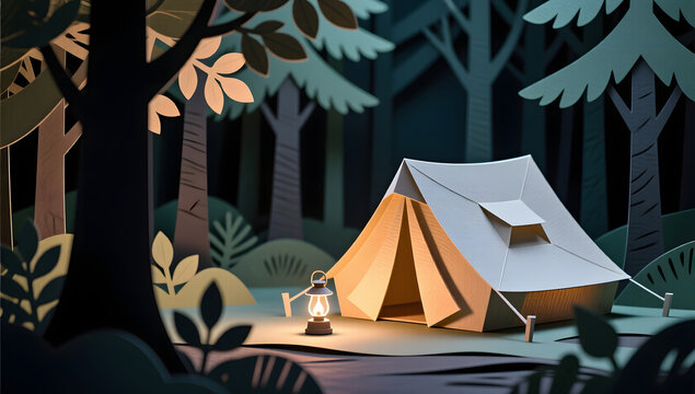 Artistic Illustration of Forest Camping and Outdoors