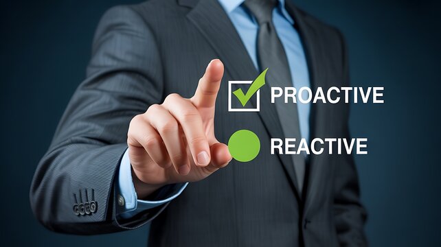 Proactive and reactive business strategy concept with businessman selecting virtual option