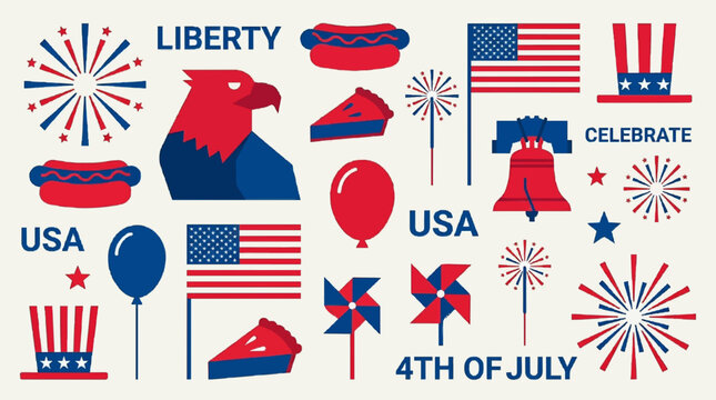 Modern Flat USA 4th of July Icon Collection