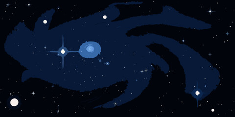 Stylized swirling star clouds and celestial elements against a black velvet background high quality professional © Ranajit