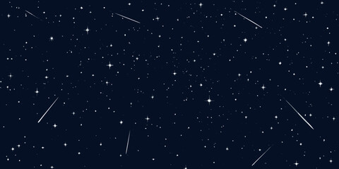 Dark blue night sky with twinkling stars and several bright shooting stars vector illustration © Ranajit