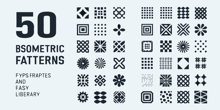 Collection of fifty geometric patterns and grids modern vector illustration on a light gray background